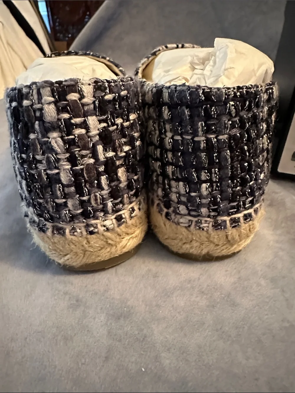 CHANEL Tweed Espadrilles with Silver Cap Toes
